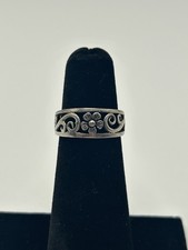 Vintage 925 Sterling Silver Floral Scroll Wide Band Ring Boho Adjustable