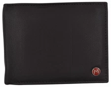 Swiss Marshall Mens Leather RFID Bifold Wallet 2 ID Windows Divided Bill Section
