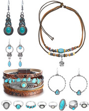 Western Turquoise Jewelry Set for Women Bohemian Turquoise Pendant Choker