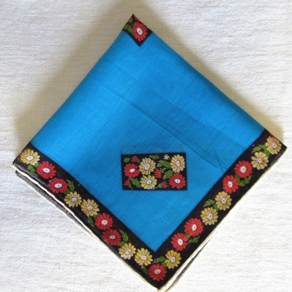 Pañuelos Vintage Pañuelos Cuadrados Azul Rojo Verde Estampado Floral Delicada Italia Foto 3 de 4