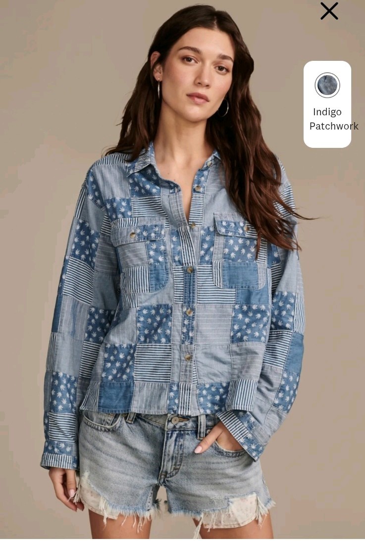 Lucky Brand Patchwork Chambray Button Down Shirt … - image 1