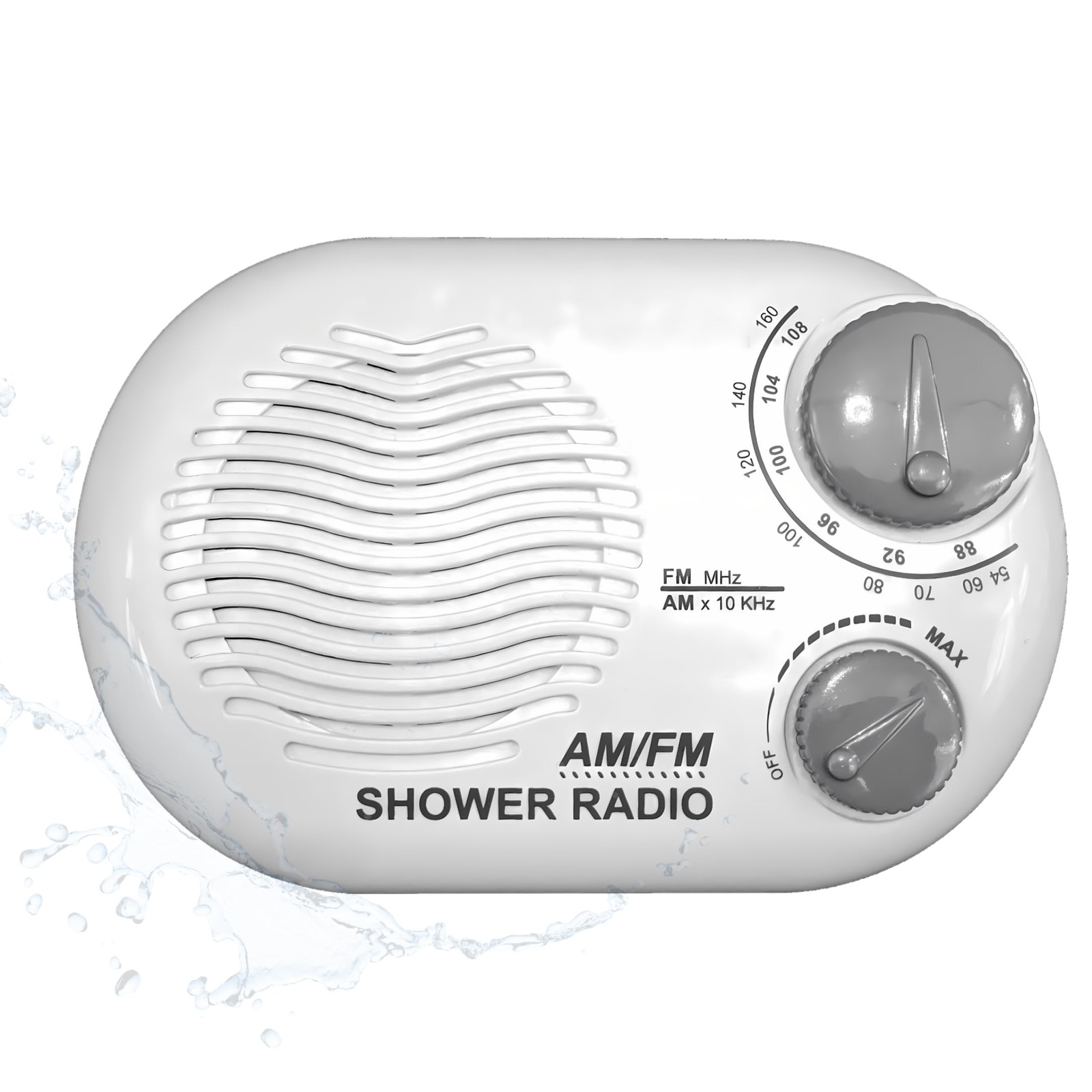 Ken-Tech Shower Radio - Includes Carrying or Hanging Strap. Small, White