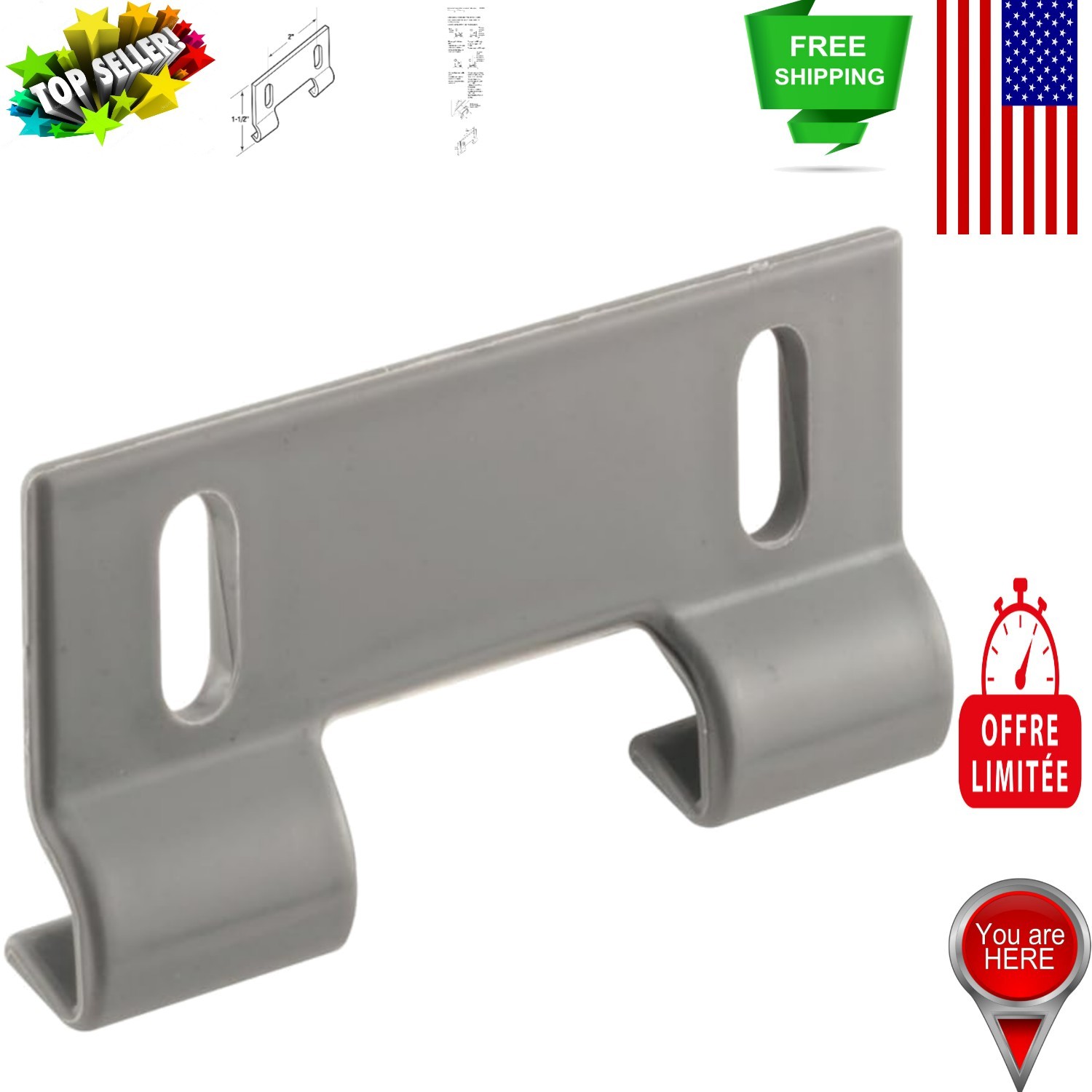 Replacement Shower Door Bottom Guides - 2-Pack Gray Plastic with Fasteners