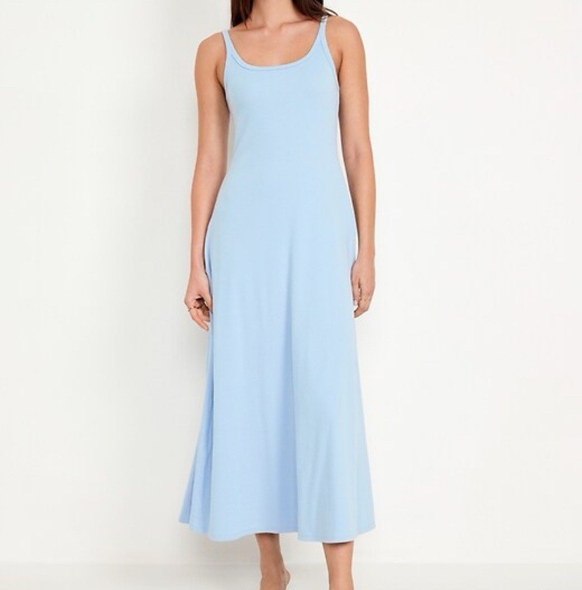 Old Navy Rib-Knit Fit & Flare Maxi Dress Womens Large Blue Minimalist Summer