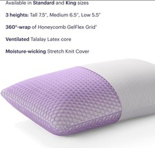 PURPLE Harmony Foam Cooling Pillow Standard Med~Med Height 360 Hex Grid|MSRP$209