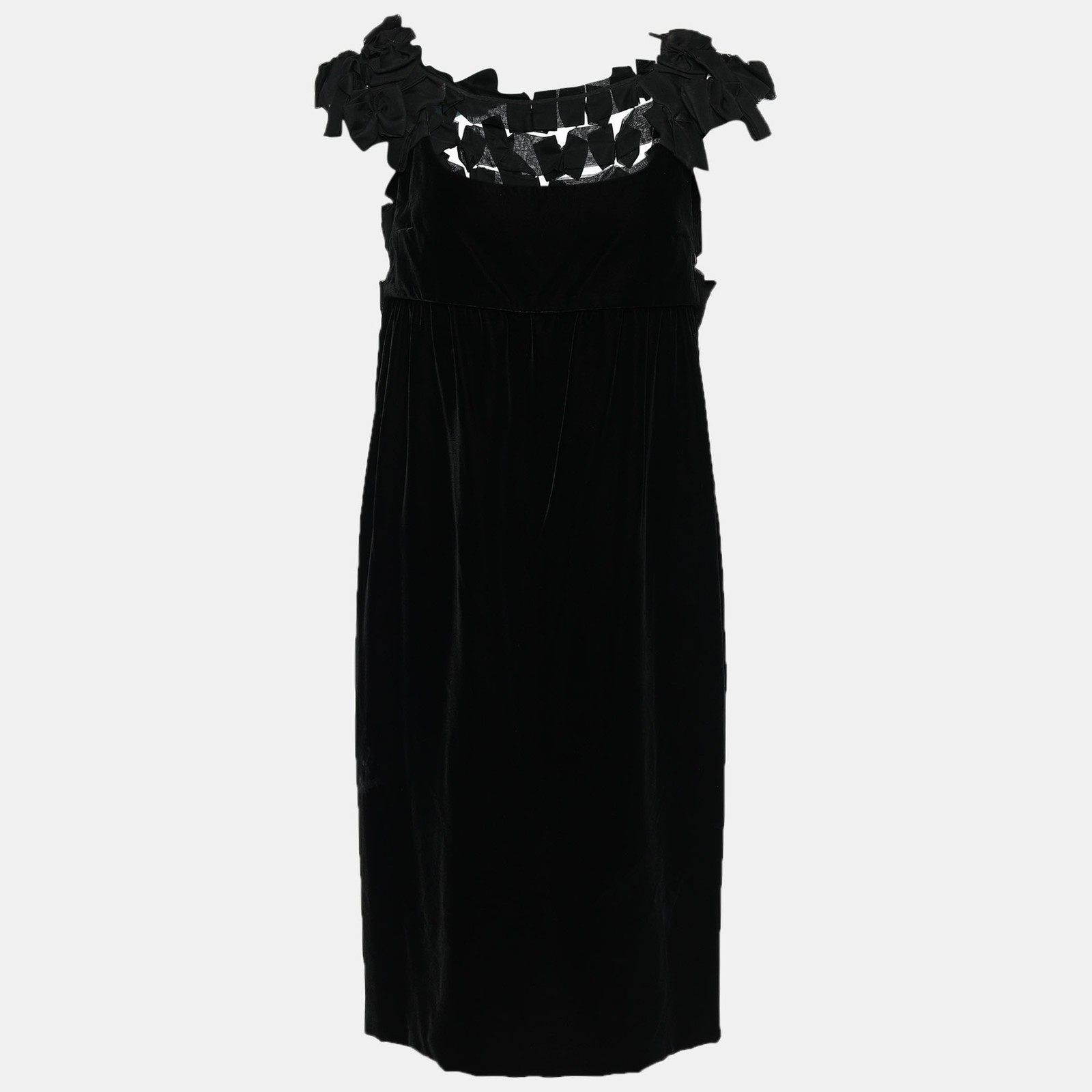 Abito Midi Yves Saint Laurent Nero Velluto Fiocco Applique M