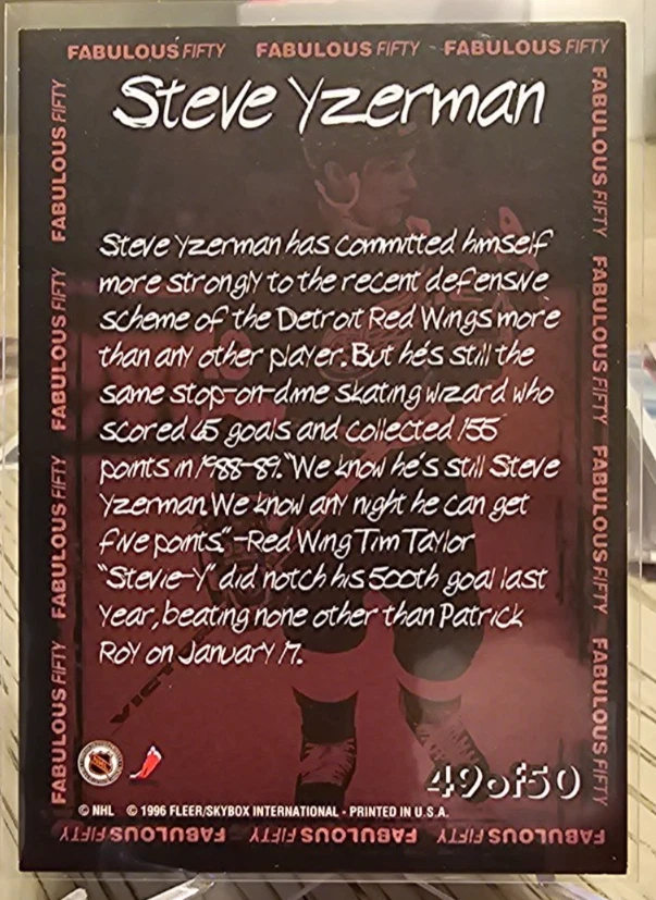 1996-97 Fleer NHL Picks Fabulous Fifty Steve Yzerman #49 Detroit Red Wings - Image 2 of 2