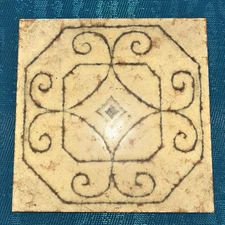 1970s Italian Ceramic Tile Trivet Wall Plaque Scroll Pattern Made in Italy