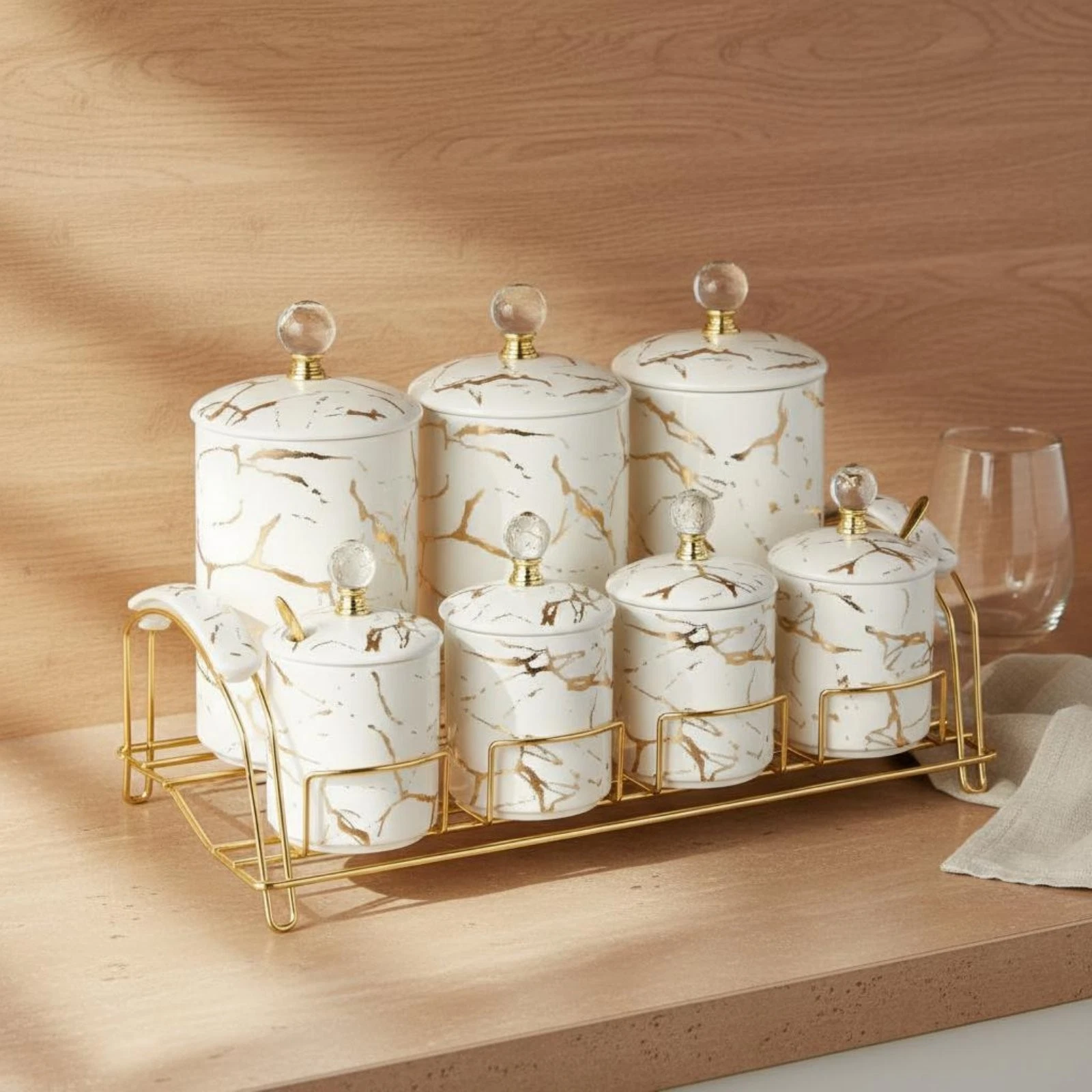 7 Pieces Kitchen Canister Set Easy to Clean Ceramic Canister Lustrous Finish