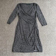 Lauren Ralph Lauren Dress Womens 8 Black 3/4 Sleeve Wrap Knee Length Jersey