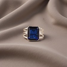Blue Sapphire Gemstone 925 Sterling Silver Unique Jewelry Ring Gift For Wedding