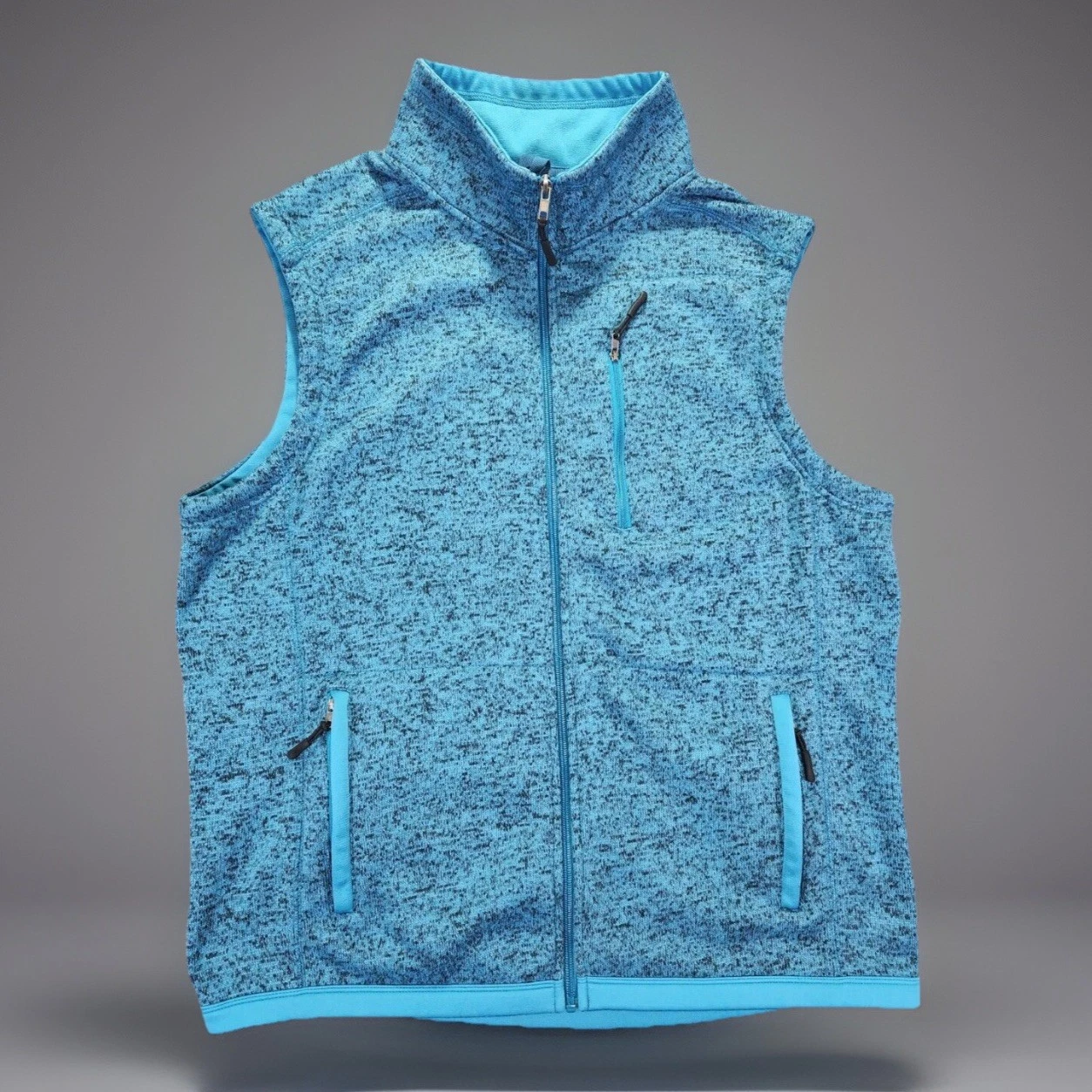Powder River Outfitters Blue Full Zip Fleece Vest Men’s XL Heather Zip Pockets
