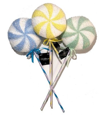 3 LARGE LOLLIPOP Christmas Ornament Candy Picks Pastel Birthday Easter Big Decor