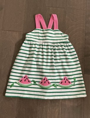 CLASSIC WHIMSY-4T-Girl s Green Striped Sundress-Pink Watermelon Appliqués