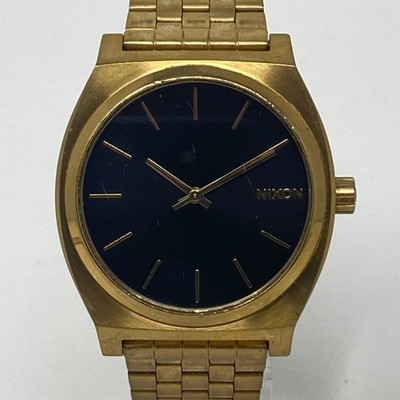 Nixon Time Teller Minimal Watch Men 37mm Gold Tone Black Dial