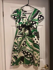 rickie freeman teri jon dress 6 new with tags - green, white, and black