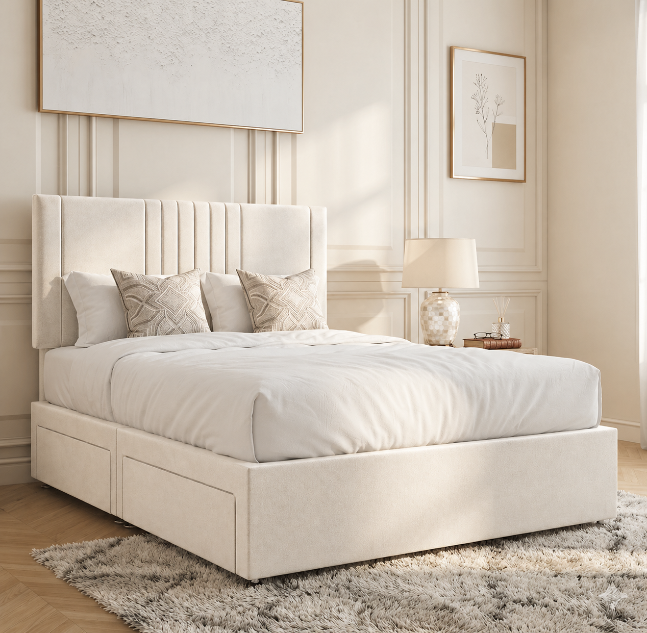 PLUSH DIVAN BASE BED SET WITH MATTRESS & HEADBOARD 4FT6 DOUBLE & 5FT ...