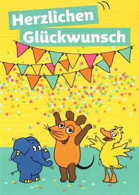 Postkarte ''Sendung mit der Maus: Herzlichen Glückwunsch (Maus feiert Party)''