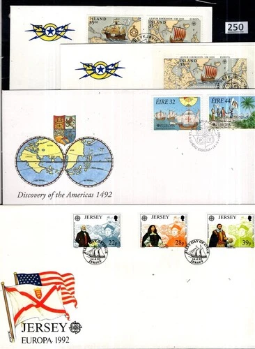 # JERSEY, IRELAND, ICELAND 1992 - 4 FDC - SHIPS, COLUMBUS