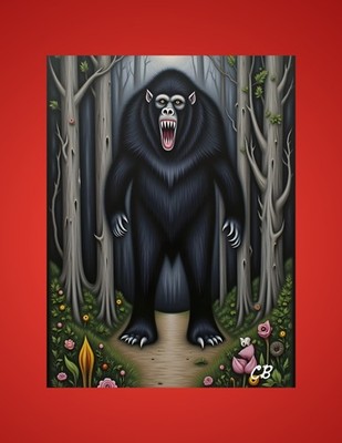 Black Bigfoot Forest Path ACEO | Cryptid Folk Art | Flower Garden Horror