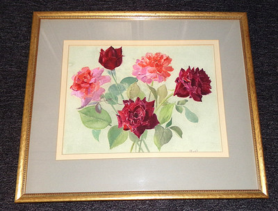 ROSES Original Art Watercolor Painting by Marjorie Watson Ewell 1916-1974 Ohio