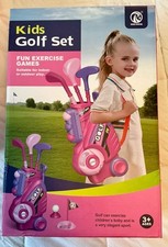 Kids Pink Golf Set Toy with Rolling Cart and Shoulder Strap