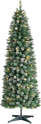 6 Fuß vorbeleuchteter mattierter Pop-up-Weihnachtsbaum dekoriert mit Schnee beflockten Spitzen & LED