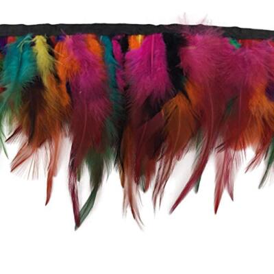  2yards Rooster Hackle Feather Trim Dress Decoration(Colorful) 