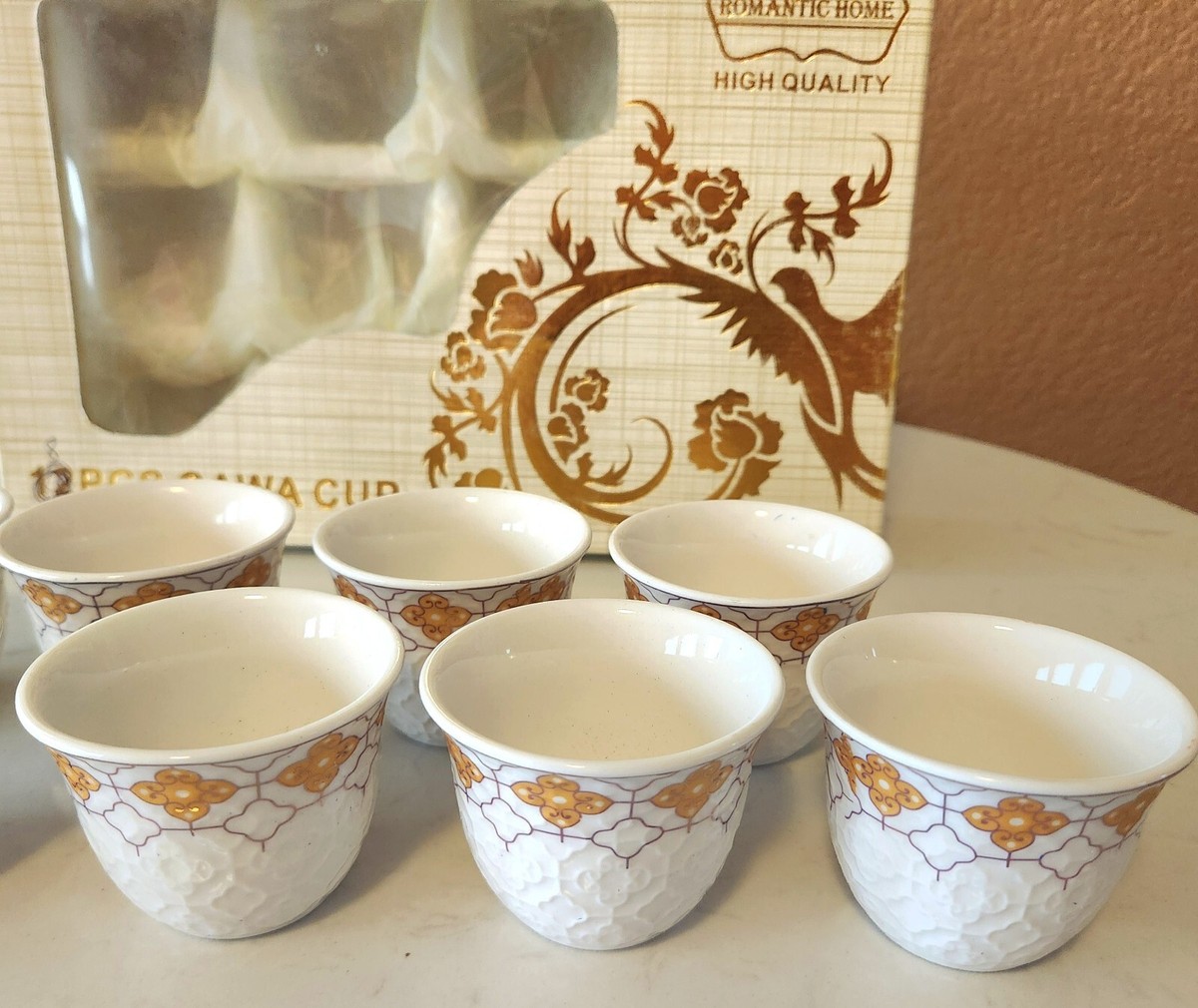 Set of 8 CAWA Arabian Porcelain Coffee Cups with Gold & Purple