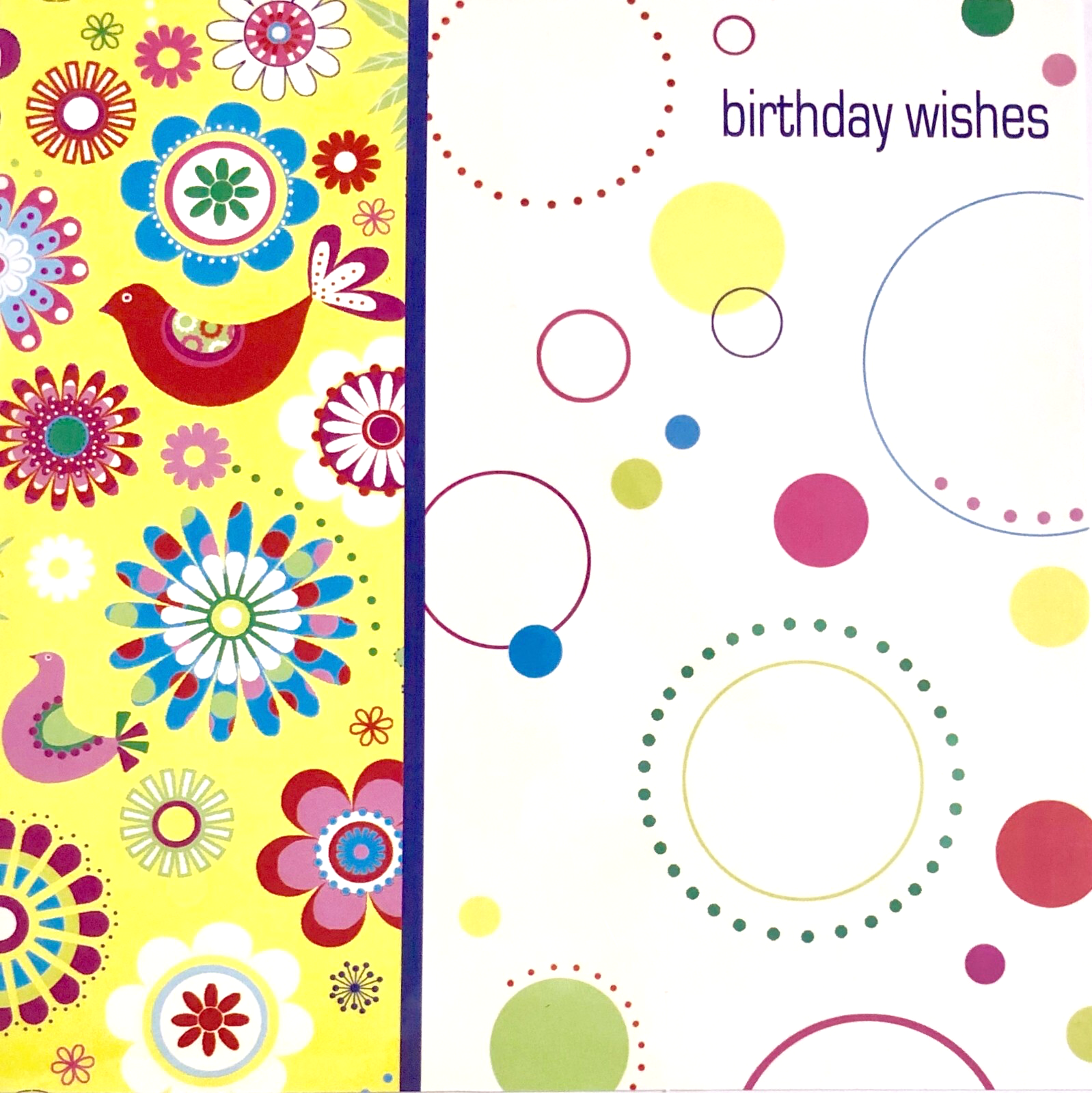 Birthday wishes blank greetings card, birds & flowers theme, brand new