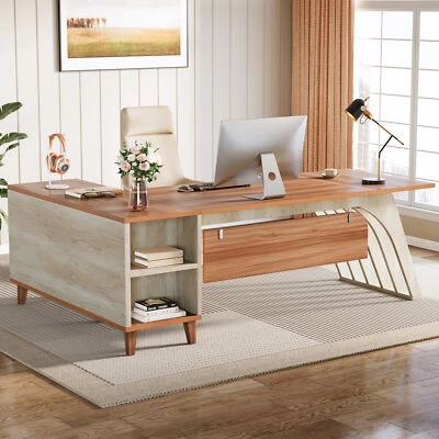 TRIBESIGNS 78.7-Inch Large Executive Office Desk, L-Shaped Computer Desk with Storage