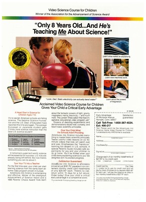 Early Advantage 8 Years Old Hes Teaching Me About Science Vintage 1990 Print Ad