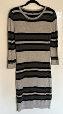 Premise Long Sleeve Knit Body Con Sweater Dress Small Gray Black Stripes EUC
