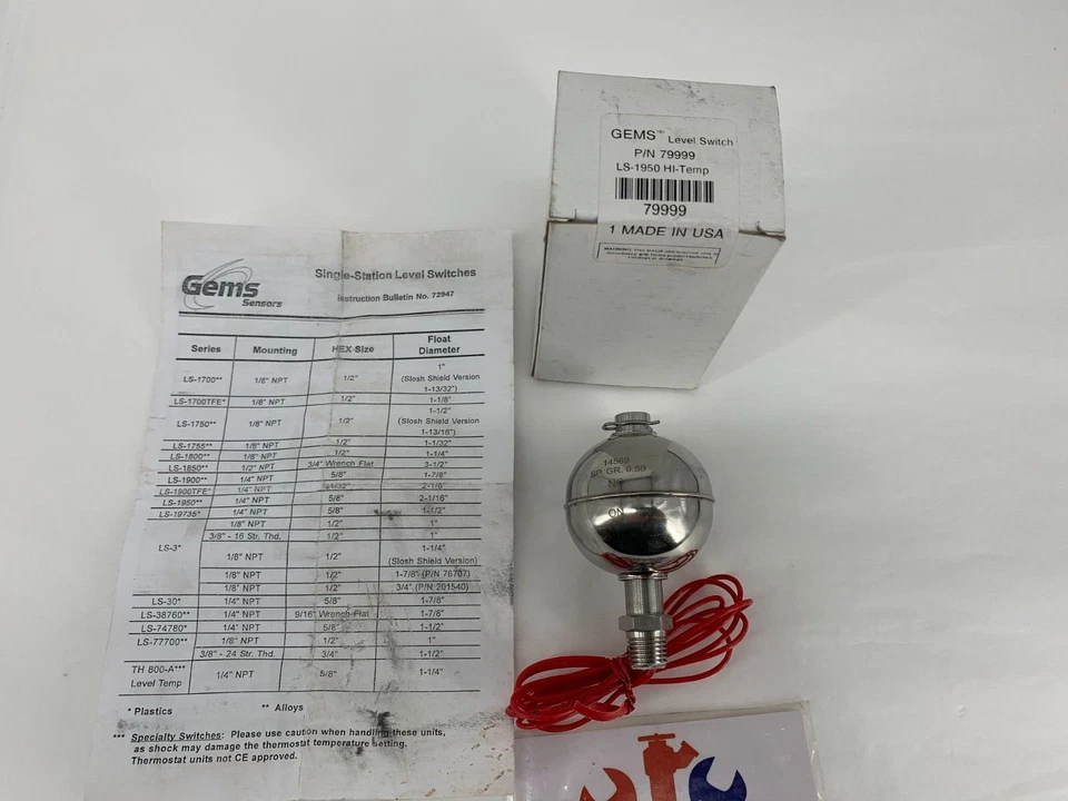 Gems 79999 Hi-Temp Float Level Switch LS-1950 SPST Stainless Steel 750PSI 20VA - Image 2 of 4