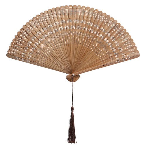 Handgefertigter Bambus-Fächer Mit Seide & Kranich-Motiv – Faltbar, 42x22 Cm, Perfekt Für Hochzeit, Party & Deko