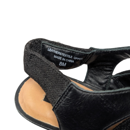 Ann Taylor Sz 8 Black Leather Stretch Canvas Open Toe Strappy Stiletto Heels - Picture 7 of 11