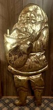 Antique Gold Metal Door Hanging Santa - 38" tall
