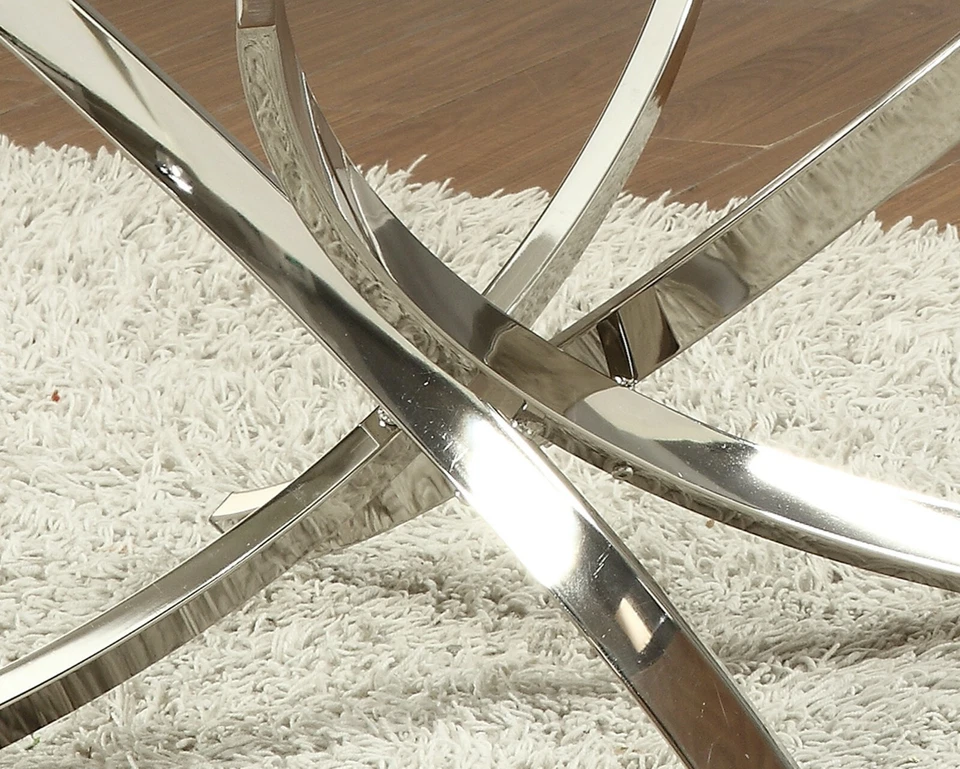 Conjunto de mesa de centro moderno 2 peças tampo redondo vidro cromado montanha-russa 702587 702588 - Imagem 3 de 4