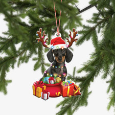 Dachshund Dog Christmas Lights Ornament, Dachshund Dog Reindeer Xmas Ornament