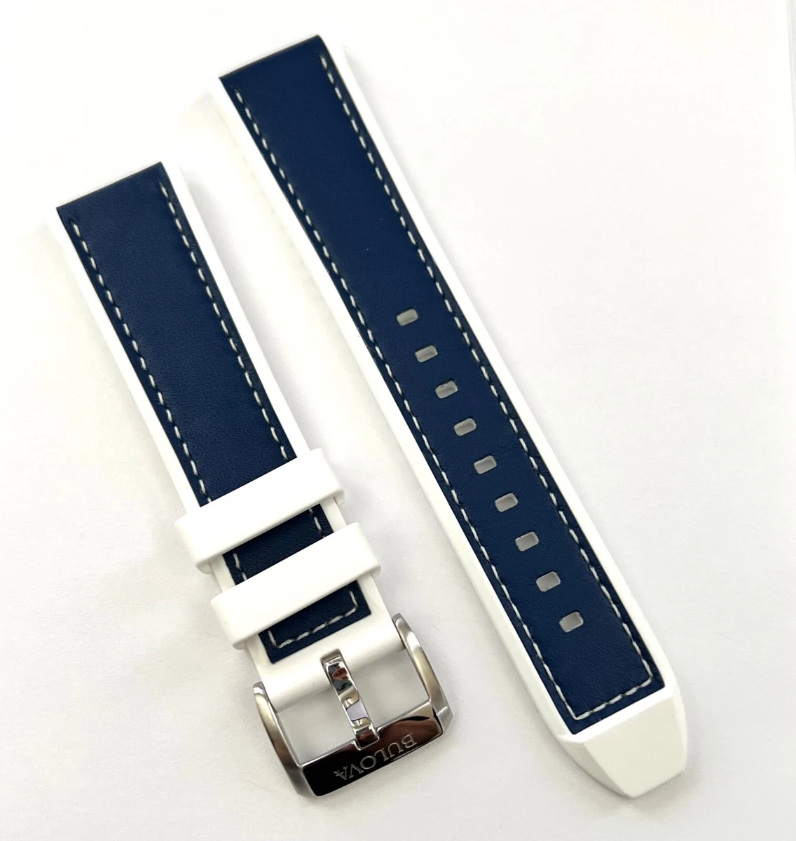 Original Bulova Model 96B287 22mm BLUE WHITE Rubber Watch Band