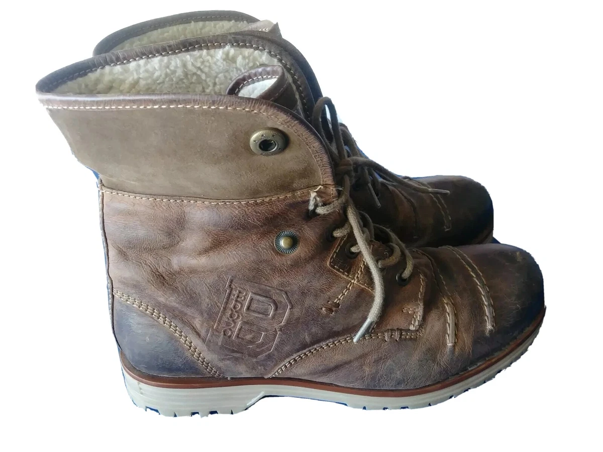 Men's Brown Authentic BUGATTI Faux Fur Trim Leather Ankle Boots Size eBay