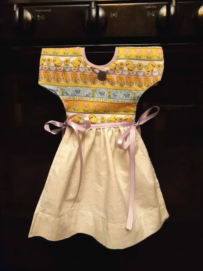 Easter Themed Yellow and Purple Handmade Tea Towel for Oven Stove Handle-image