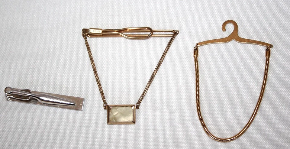 LOTE de 2 broches de corbata SWANK color dorado con madreperla - barra de corbata color plata Foto 2 de 4