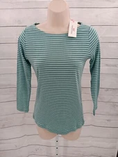 Vineyard Vines Womans Knit Striped BTNK T-Shirt, Sea Clay Green Size S, 2.5-AF1
