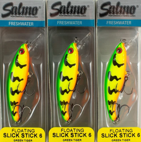 (LOT OF 3) SALMO SLICK STICK 6 FLOATING 1/6OZ QSU005 GREEN TIGER D8104