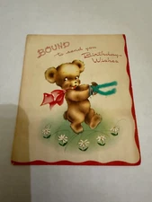 Vintage 1940's Happy Birthday Greeting Card Bound To You Bear