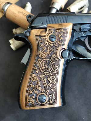 Beretta F81, 84BB, 81F, 81FS, F84 Turkish Walnut Wood Grips. Oak Leaf Floral.