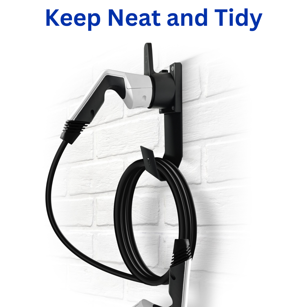 Supporto Da Parete Per Spina EV Tipo 2 Con Gancio Per Cavo - Nero Opaco - Organizer Per Veicoli Elettrici