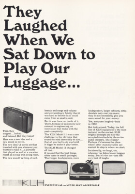 1965 KLH Electronics: They Laughed Same Down On Luggage Vintage Print Ad