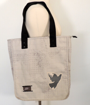 Nike Shoppers Tote Gray Map Print Zipper Closure | eBay